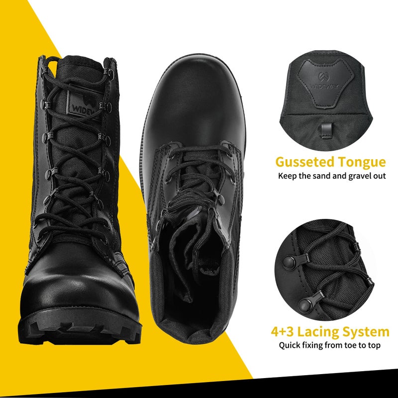 WIDEWAY Men Jungle Boots Black Military Boots Leather Combat Boots Tactical Army Boots Outdoor Hiking Boots - Image 5